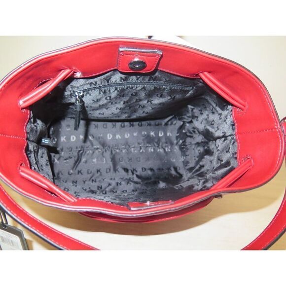 DKNY R13JVP96 Red Signature Logo Jody Drawstring Bucket Tote Shoulder Bag $178 - Picture 11 of 14